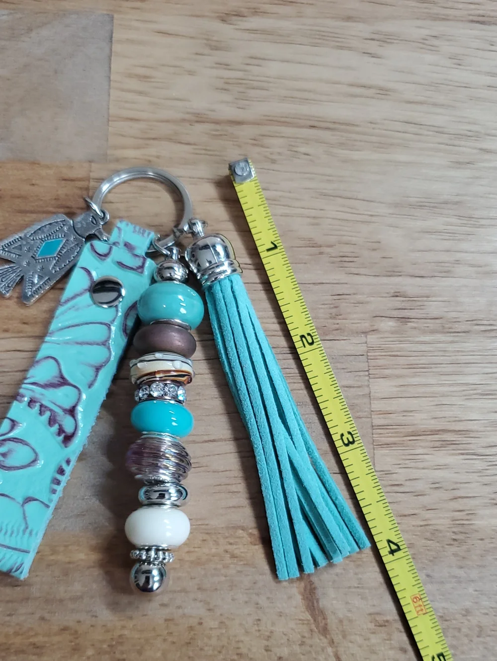 Green Tassel Bead Keychain Charm